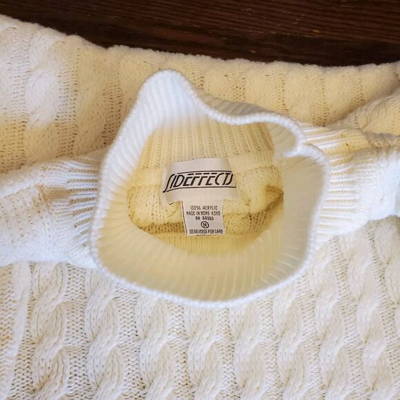 Vtg Sideffects 80s Womens Cream Cableknit Turtleneck M Sweater Acrylic Oversized - Picture 7 of 14